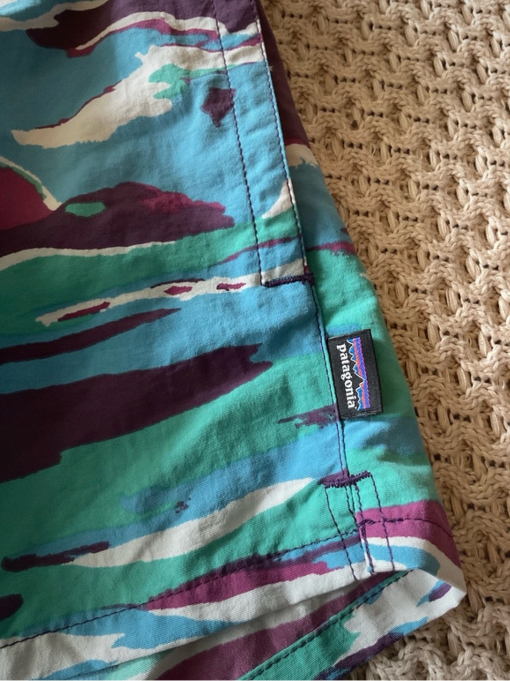 Patagonia Teal, Aqua & Purple Patterned Swim Trunks - Picture 2 of 5